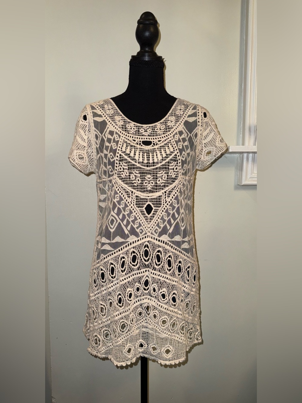Maurices Cream Crochet Lace Overlay Tunic